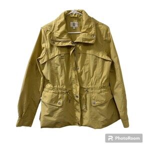 Gallery Yellow Gold Hooded Cotton Nylon Drawstring Waist Rain Jacket Size Medium